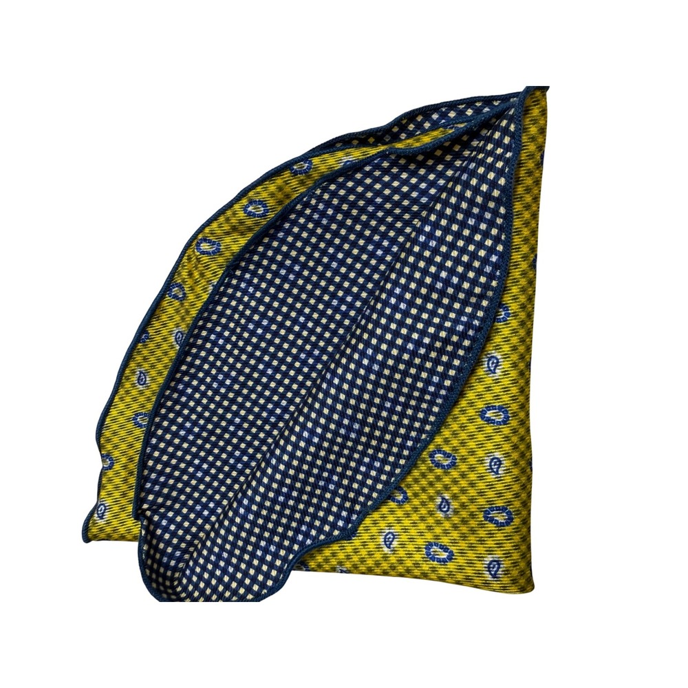 Edward Armah Pocket Square Yellow EUC Reversible Silk Paisley  Chic Classic OS